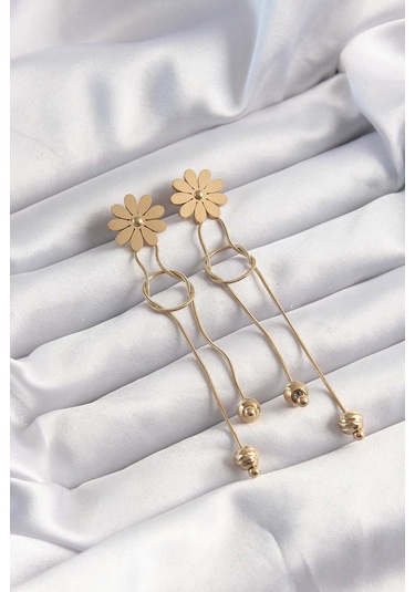 Zarif Kadın İçin Golden Çelik Düğüm Papatya Küpe Gri