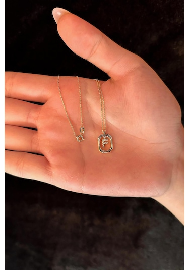 14 Ayar Altın Taşlı F Harfli Kolye 001