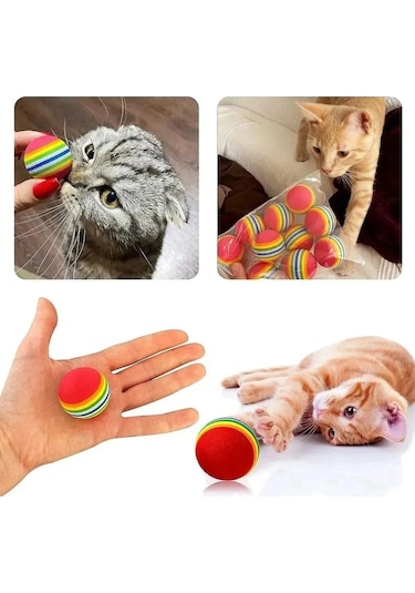 Pribor 3lü Gökkuşağı Sünger Kedi Köpek Çiğneme Oyun Topu Diş Çıkarma Kedi Oyuncağı