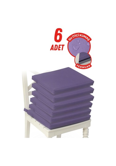 4'lı Sandalye Minderi Su İtici Kumaş 40x40 Cm Sünger Sandalye Minderi Bağcıklı Mor