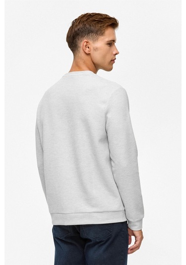 Süvari Bol Kesim O Yaka Melanj Desenli Waffle Sweatshirt Taş S01