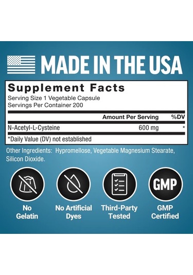 N-acetyl Cysteine 600 Mg 200 Kapsül Immunity,cellular Health & Antioxidant Levels