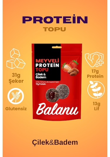 Meyveli Çilekli & Bademli Protein Topları 110gr X3 Adet