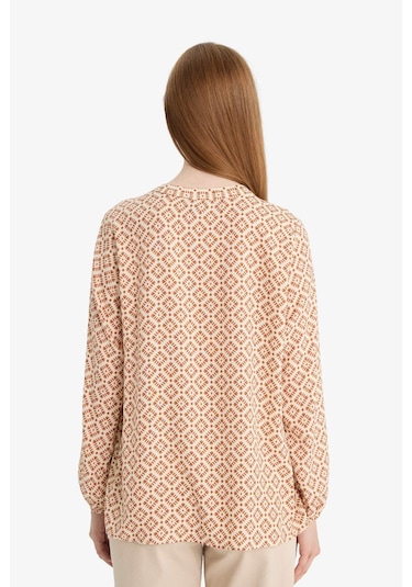 DeFacto Regular Fit Bağcıklı Yaka Desenli Uzun Kollu Bluz N1809AZ25SPBR189 DeFacto Regular Fit Bağcıklı Yaka Desenli Uzun Kollu Bluz N1809AZ25SPBR189