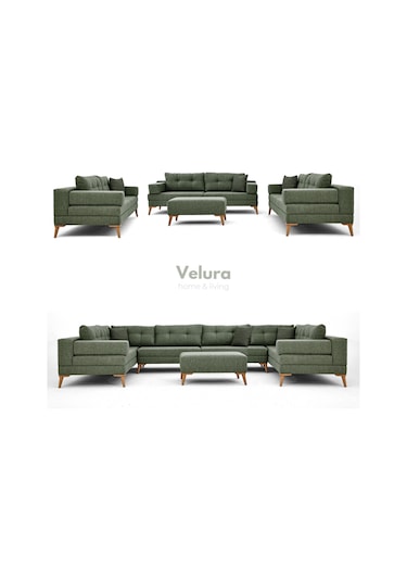 Zeri 3+3+3 Yataklı Puzzle Modüler U Köşe Koltuk Takımı & Puflu Köşe Takımı - Yeşil 127 Yeşil