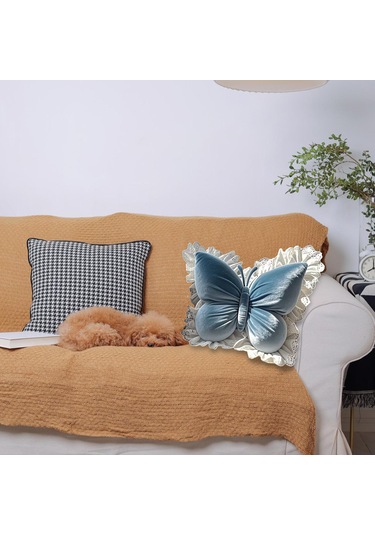 Suntek Kelebek Şekilli Yastık El Sanatları Kanepe Minderi İç Mavi