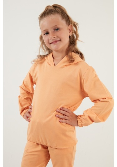 Lela Kapüşonlu Cepli % 100 Pamuk Çocuk Unisex Çocuk Takım 5922021 Turuncu