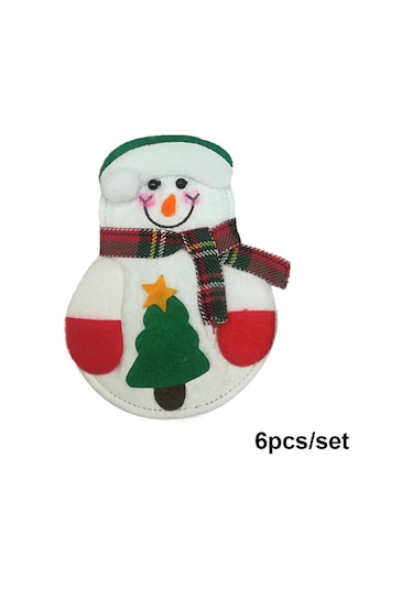 Ximistore9 Noel Masası Dekorasyonu: 6'lı Ağaç Ve Kardan Adam Desenli Bezi Bıçak Kaşık Kılıfı - Noel Atmosferi Katın