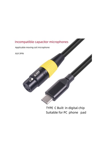 Usb Mikrofon Kablosu, Usb C - Xlr Dişi Kablo Bağlantı Dönüştürücü Kablo Stüdyosu Sesi 2m