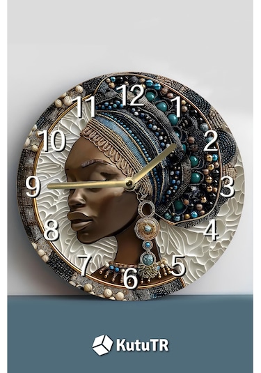 Afrikalı Kadın Portreli Çift Katmanlı Mdf Saat 33 Cm Sanatsal Duvar Dekoru Sdw358 Renkli