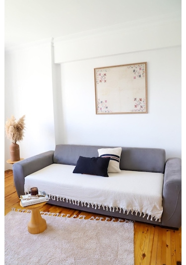 Yıldız Krem Oturma Yerini Kapatan Koltuk, Çekyat, Kanepe Örtüsü/ Şalı 115x200 Cm Krem