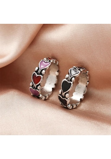 If Me Trendy Goth Geometrik Siyah Renk Aşk Kalp Yüzükler Kadınlar İçin Kız Vintage Gümüş Basit Düğün İşaret Parmağı Yüzük Takı Hediyeler Style 4 Çok Renkli