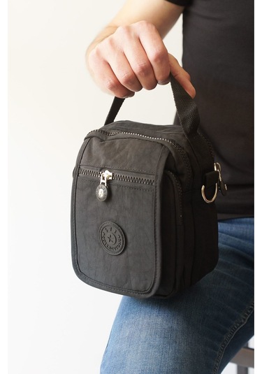 Krinkıl/klinkır Su Geçirmez Kumaş Cırtlı Çokgözlü Erkek Çapraz Omuz ve El Çantası Siyah 11-6k Siyah