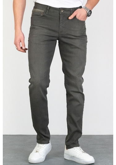 Erkek Haki Slim Fit Likralı Denim Kot Pantolon Hltvalkhi