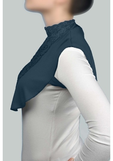 Altobeh Kadın Penye Tesettür Daire Yakalı Dantelli Boyunluk - Petrol