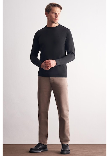 İmza Siyah Bisiklet Yaka Cepsiz Slim Fit Casual Triko Kazak Siyah