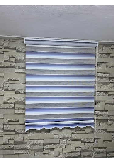 Mavi Gri Mini Plise Zebra Perde (Etekli)