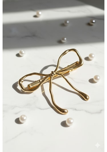 Kurdele Şeklinde Metal Toka, Metal Klipsli Fiyonk Toka Altın