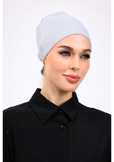 Kaymayan Silikonlu Dikişsiz Bone Açık Gri - Kaymaz Kadın Tesettür Bağlamalı İç Bone Açık Gri