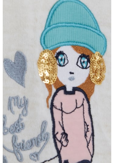 Breeze Kız Çocuk Triko Kazak Pullu Nakışlı Kız Baskılı 1.5-5 Yaş, Ekru