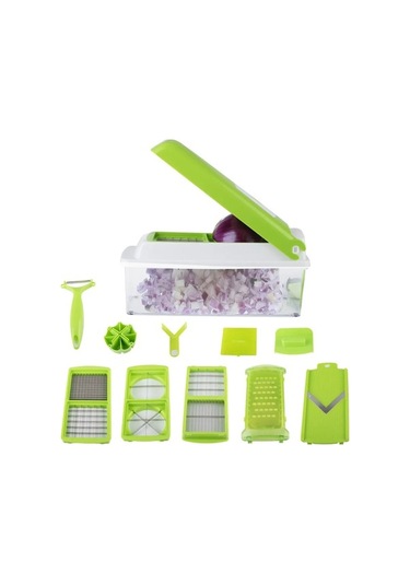 Pazly Yeşil Pp Ve Paslanmaz Çelik Meyve Sebze Doğrayıcı Seti, 1500ml Toplayıcı, 6/8 Parçalı, Profesyonel Soyacak İle Yeşil