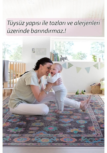 Soul Etnik Desenli Dokuma Taban Dekoratif Siyah Halı (Al 146)