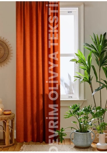 Devrim Olivya Tekstil Lüks 1. Sınıf Kırmızı Blackout Fon Perde - Özel Dikim, Işık Geçirmez, Ekstra Forlu Karartma Kiremit