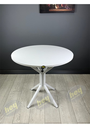 Aras 4 Kişilik Yuvarlak Mutfak Yemek Masası Takımı 4+1 Beyaz Deri 80 Cm Beyaz