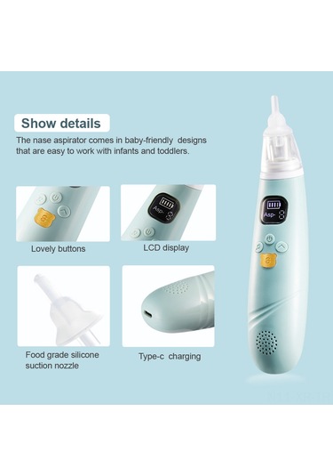 Xiyyadms Bebekler İçin 3 Seviyeli Şarjlı Elektrikli Burun Aspiratörü - Sessiz Ve Geri Akış Önleyici