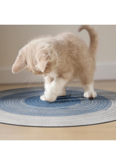 Shineyee Kedi Tırnak Taşlama Matı - Doğal Pamuk İpi El Yapımı - Dayanıklı - Mavi - 36cm Çap