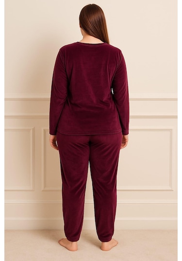Kadın Büyük Beden 13212 Kadife Pijama Takımı Mürdüm MÜRDÜM