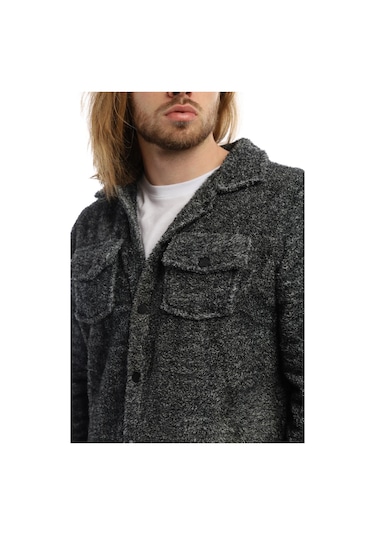 Erkek Çıt Çıt Detaylı Cepli Peluş Ceket Antrasit-melanj Antrasit Melanj