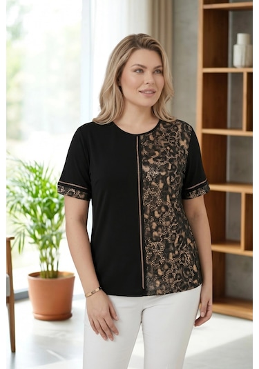 Aytemas Leopar Desenli Taş Detaylı Bluz Siyah/leopar