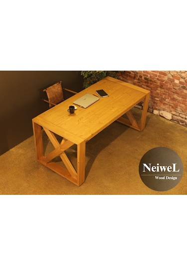 Neiwel Diaz Doğal Ahşap Çalışma Ve Ofis Masası-100cm-220cm Açık Ceviz