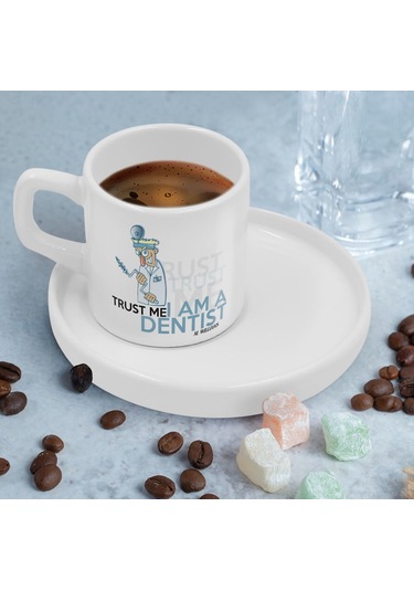 Bk Gift Kişiye Özel Sunum Tabaklı Diş Hekimi Tasarımlı Kahve Fincanı-2, Sevgiliye Hediye, Arkadaşa Hediye, Diş Hekimi Hediye Kobitmeyen137781 Bk Gift