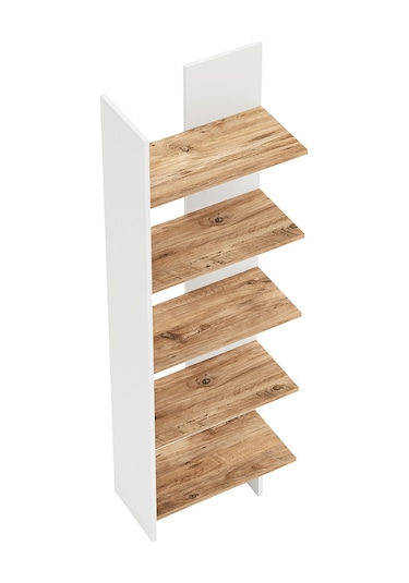 Asimetrik Beş Raflı Kitaplık Beyaz- Atlantik Çam