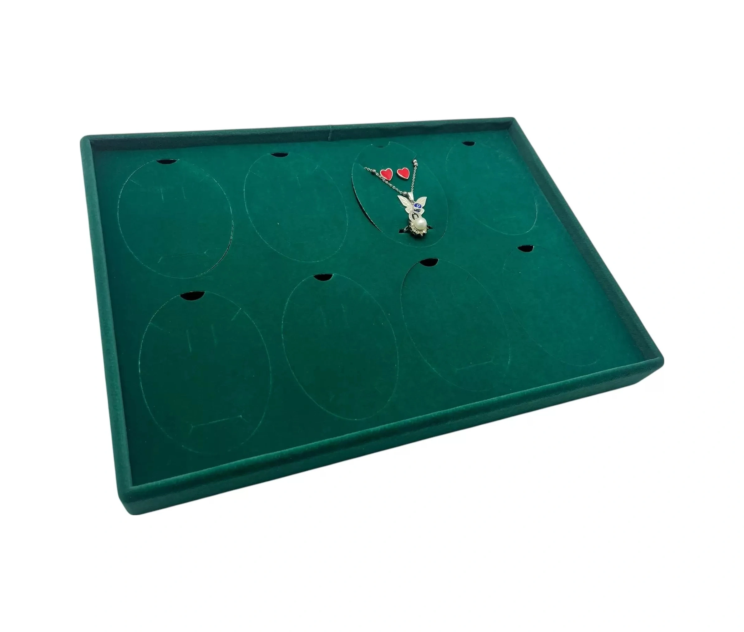 Süet Kumaş Yeşil 34-24 Cm Ayaklı 8 Pedli Kolye Tabla Stand