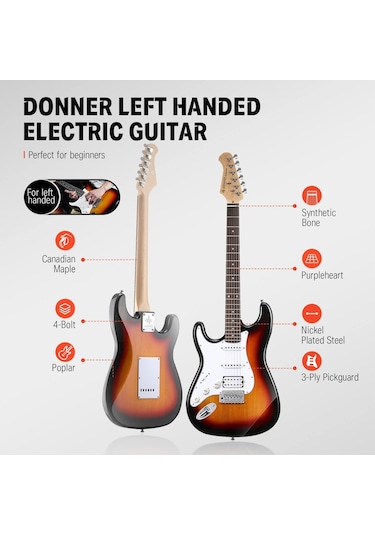 Donner Dst-100sl Solak Elektro Gitar Seti Sunburst