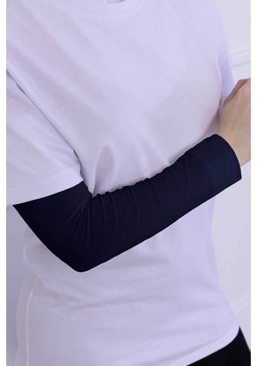 Likralı Penye Kolluk Lacivert - Pratik Kadın Tesettür Düz Namaz Kolluğu 1 Çift 40cm Viskon Hijab Lacivert