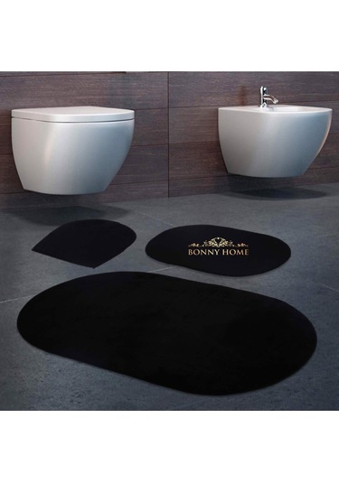 Bonny Home Rixos Siyah 3lü Banyo Halısı Paspası Seti Kaymaz Taban Siyah