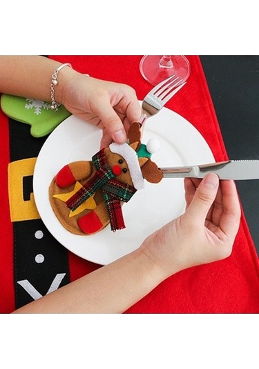 Lijinxu Elk Deer Noel Çatal Bıçak Tutucu Gümüş Tatil Masa