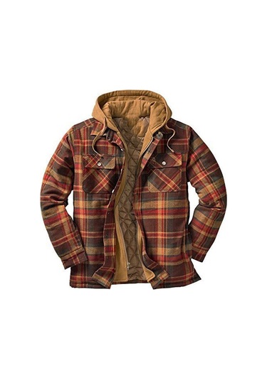 Kalın Pamuklu Ekose Uzun Kollu Bol Kapüşonlu Erkek Ceketi Yeşil