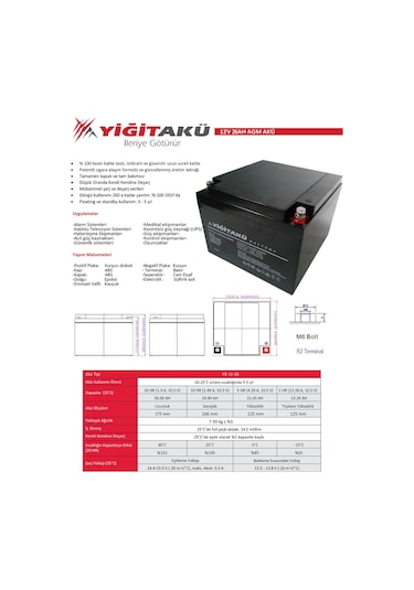 12v 26 Ah-amper Agm Ups Cihazı Aküsü Yiğit Akü-