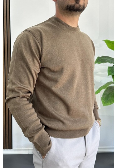 Erkek Bisiklet Yaka Normal Kalıp Kazak Kahverengi Edw410 Kahverengi