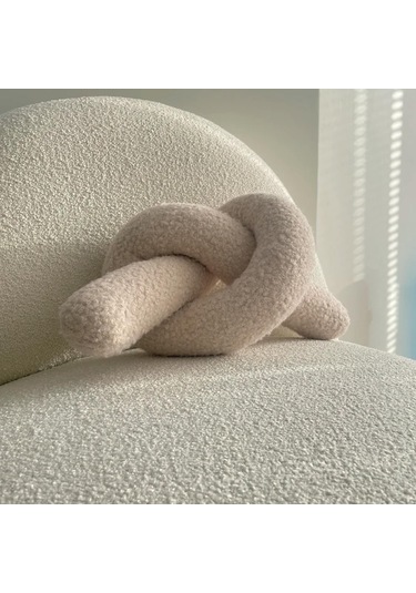 Woodesk Mimo Dekoratif Düğüm, Kırlent, Yastık, Bej Renk