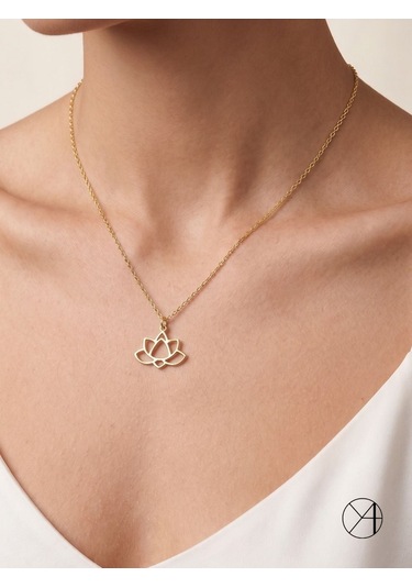 Tasarım Lotus Çiçeği 24k Altın Kaplama Gümüş Kolye Oyot319