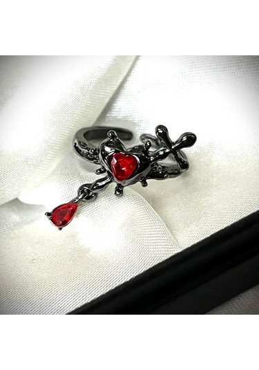 Dükkan Design Haçlı Kalp Gotik Yüzük Antrasit