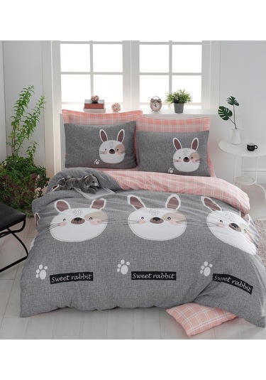 Eponj Home Kolay Ütülenir Nevresim Takımı Çift Kişilik Tavşancık Gri