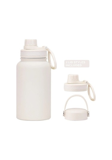 Besthome1 Çift Katmanlı Vakumlu Paslanmaz Çelik 2 Kapaklı Termos Beyaz Taşınabilir Beyaz