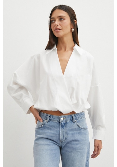 Uterpe White Ruffled Tie Blouse Beyaz